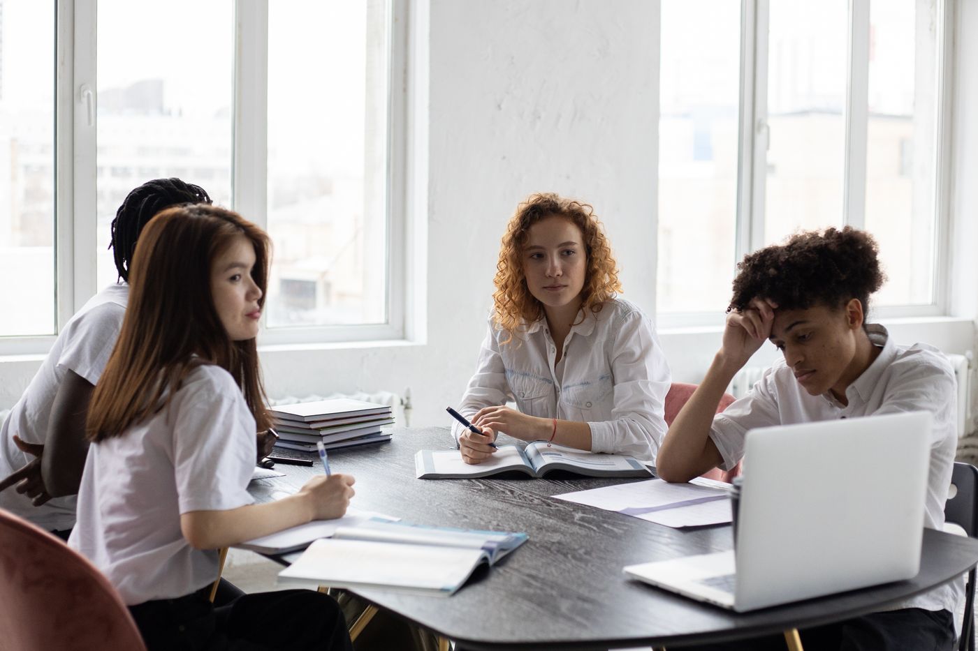 A team reviewing work together